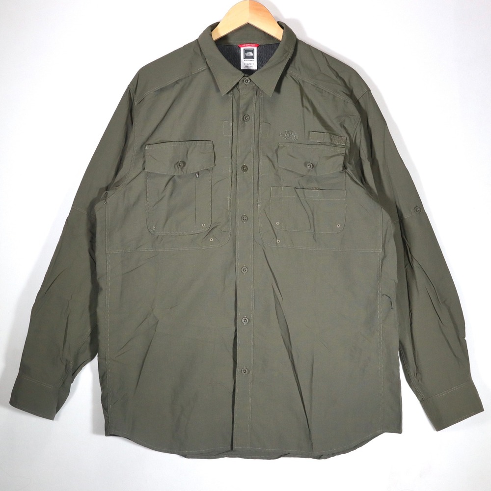 The North Face Mens XL Olive Green Roll Tab Sleeve Utility Hiking Shirt Outdoor
